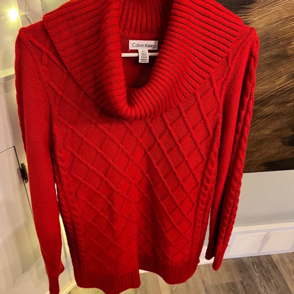 Calvin Klein Vibrant Red Cowl Neck Sweater